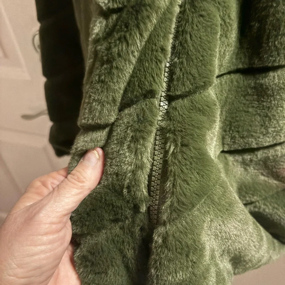 Olive Green Faux Fur Jacket - Picture 2 of 3